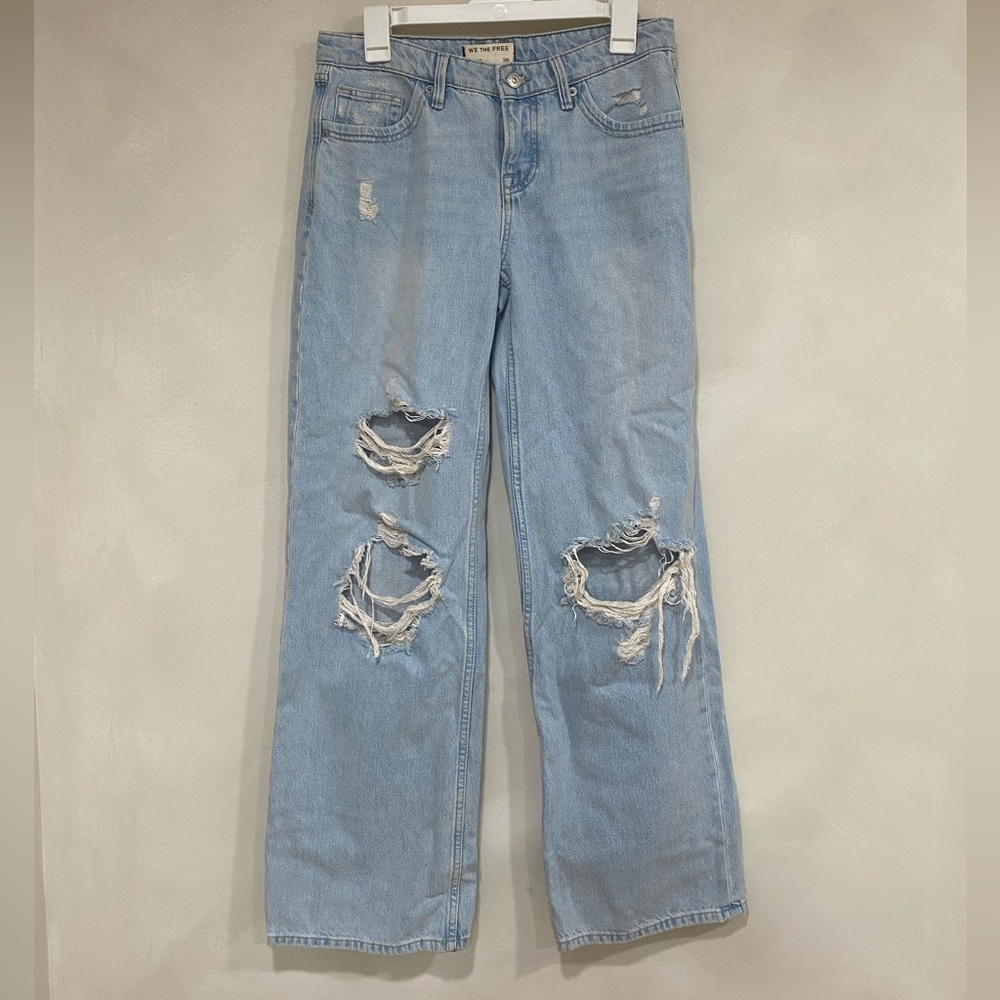 Free People We The Free Distressed Light Wash Wide Leg Jeans Women’s 26
